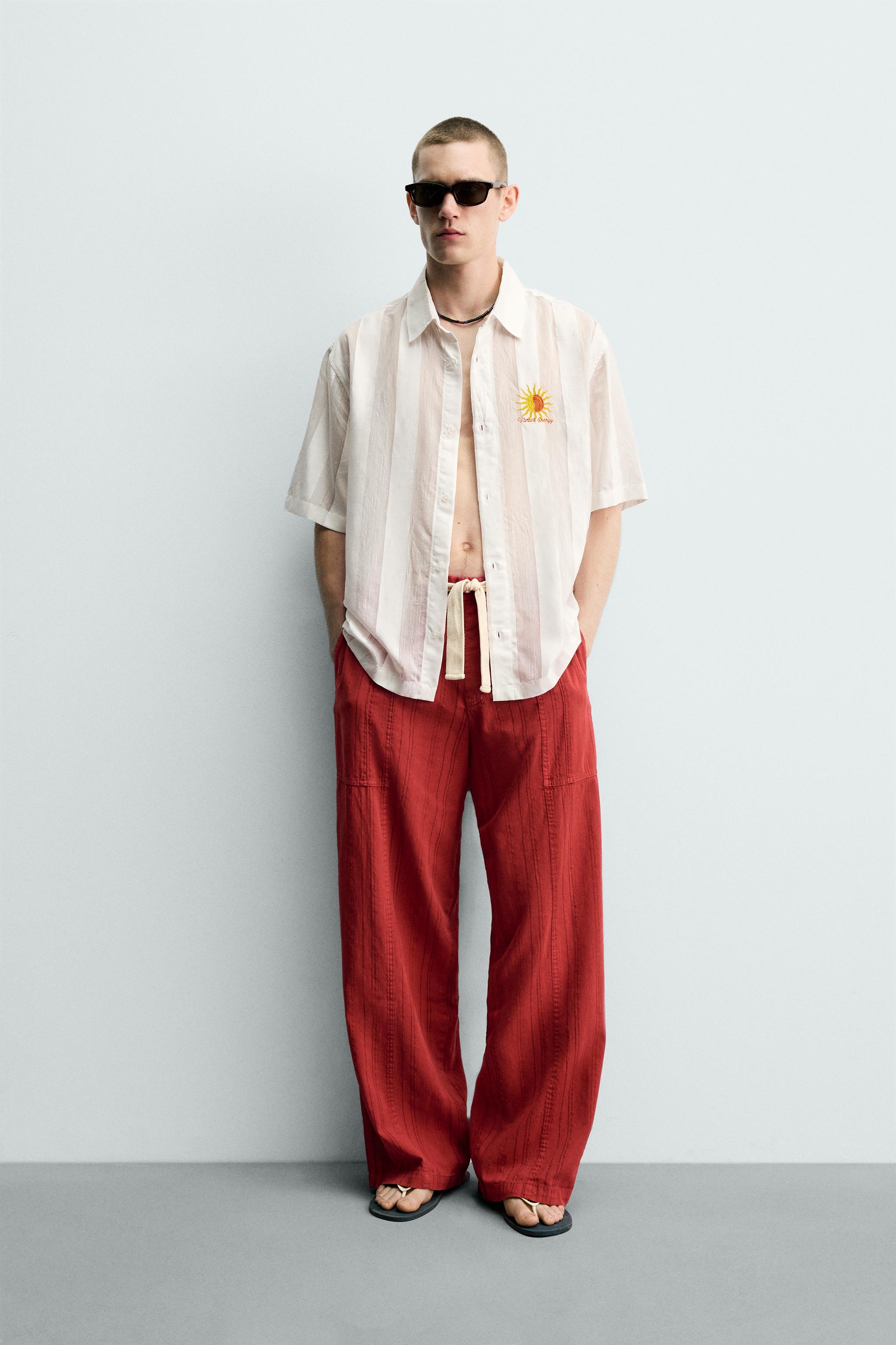 RELAXED FIT STRIPED TEXTURED PANTS